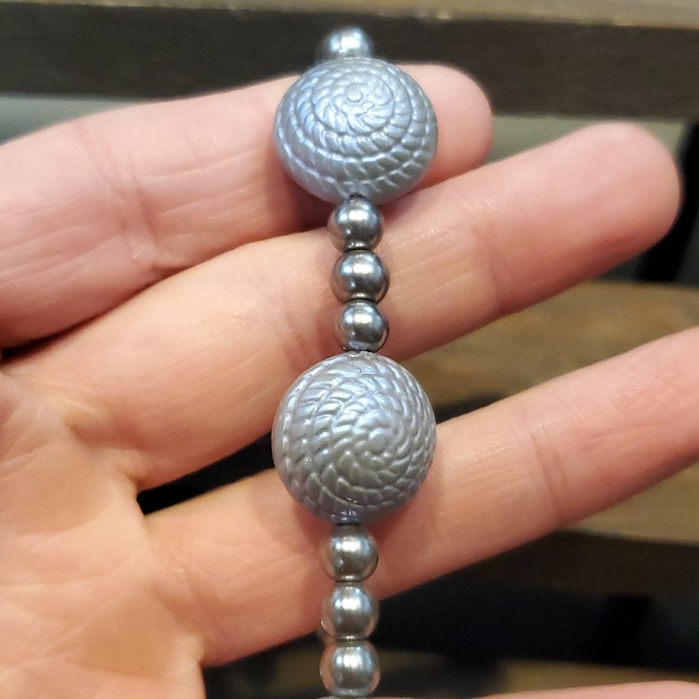 8 Inch 925 Sterling Silver Beach Design Faux Pearl Bracelet